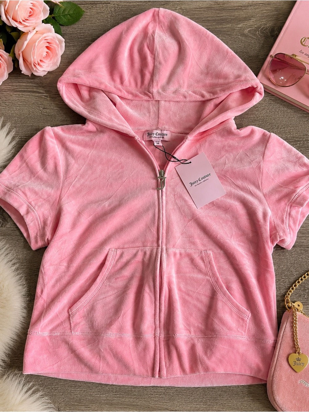 Medium Juicy Couture Light Pink Hooded Zip-Up Top